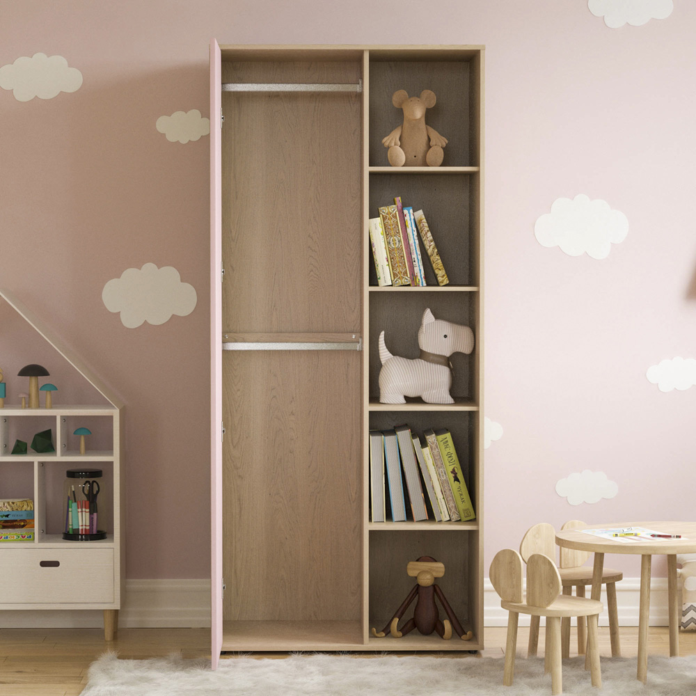 Junior Vida Neptune Single Door Pink and Oak Wardrobe Image 6