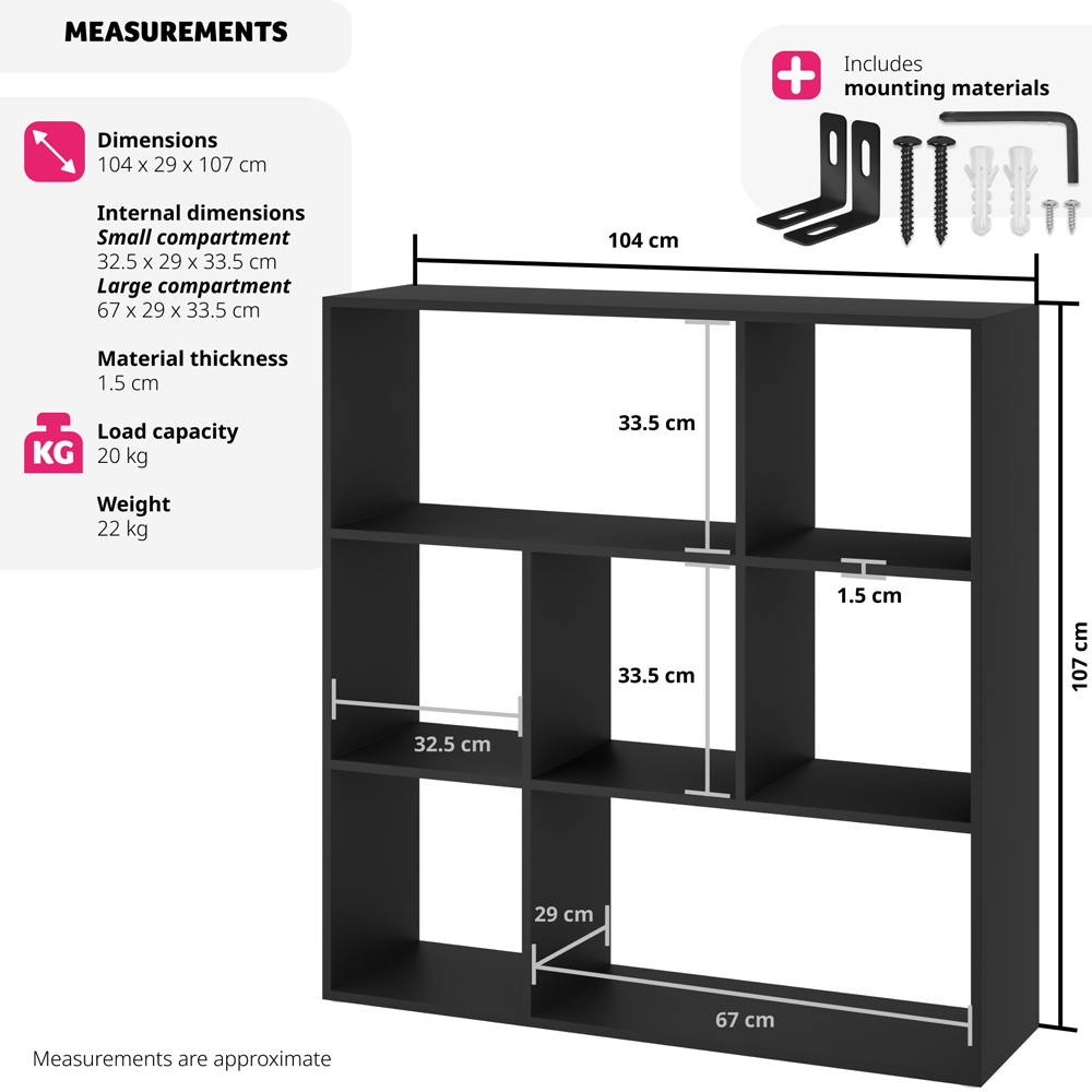 tectake Tartu 7 Shelf Black Bookshelf Image 8