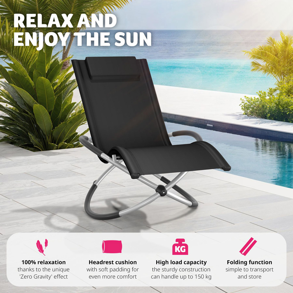 tectake Paulina Black Foldable Sun Lounger with Cushion Image 4
