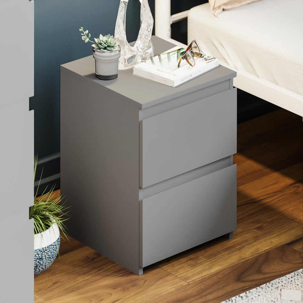 Vida Designs Denver 2 Drawer Grey Bedside Table Image 5
