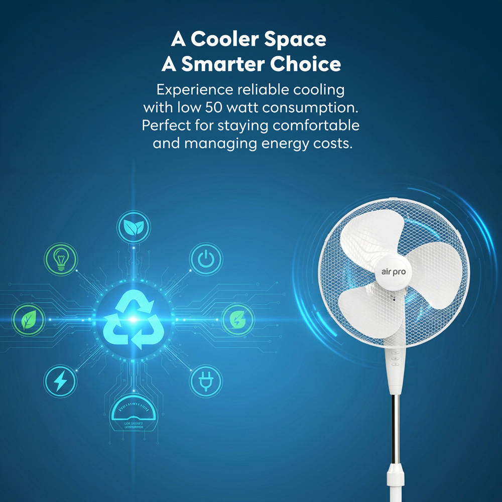 Air Pro White Height Adjustable Oscillating Air Cooling and Circulator Pedestal Fan 16 inch Image 4