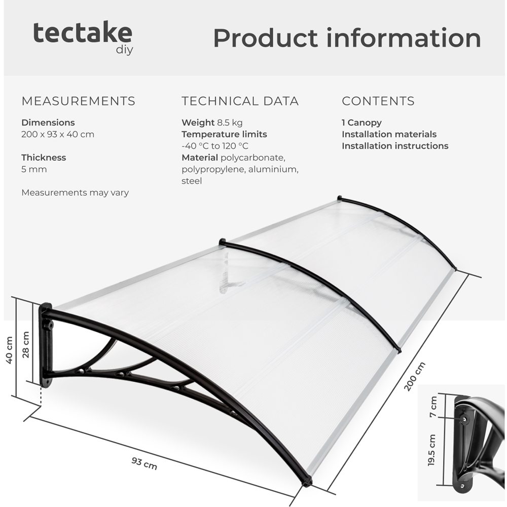 tectake Transparent Canopy 2 x 0.9m Image 9