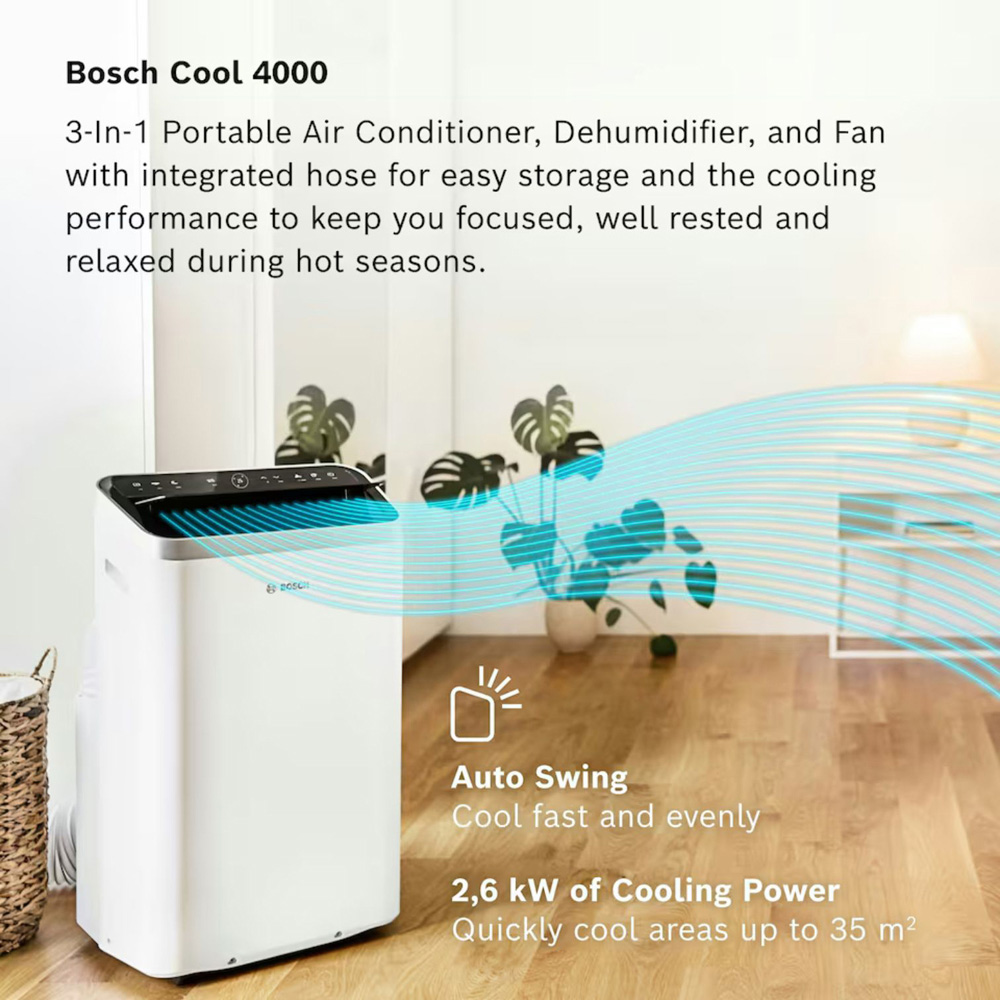 Bosch Cool 4000 3-in-1 White 2.6 kW Portable Air Conditioner with Remote Control Image 2