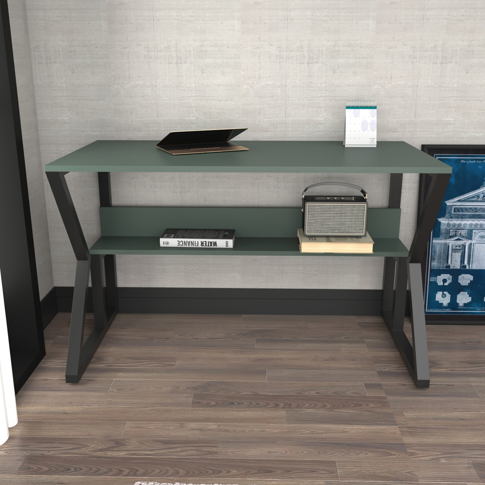 Decorotika Wake Single Shelf Computer Desk Green and Black Image 6