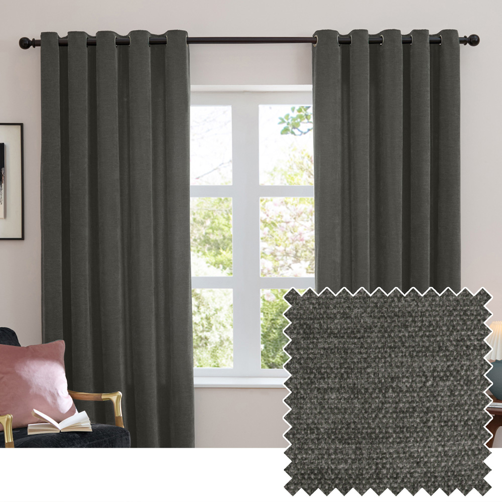 Furn Charcoal Soft Chenille Blackout Eyelet Curtains 168 x 183cm Image 6