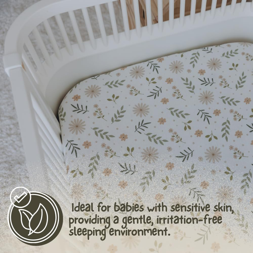 MHG Living Plants and Green Jersey Cotton Fitted Cot Bed Sheet 140 x 70cm 2 Pack Image 6