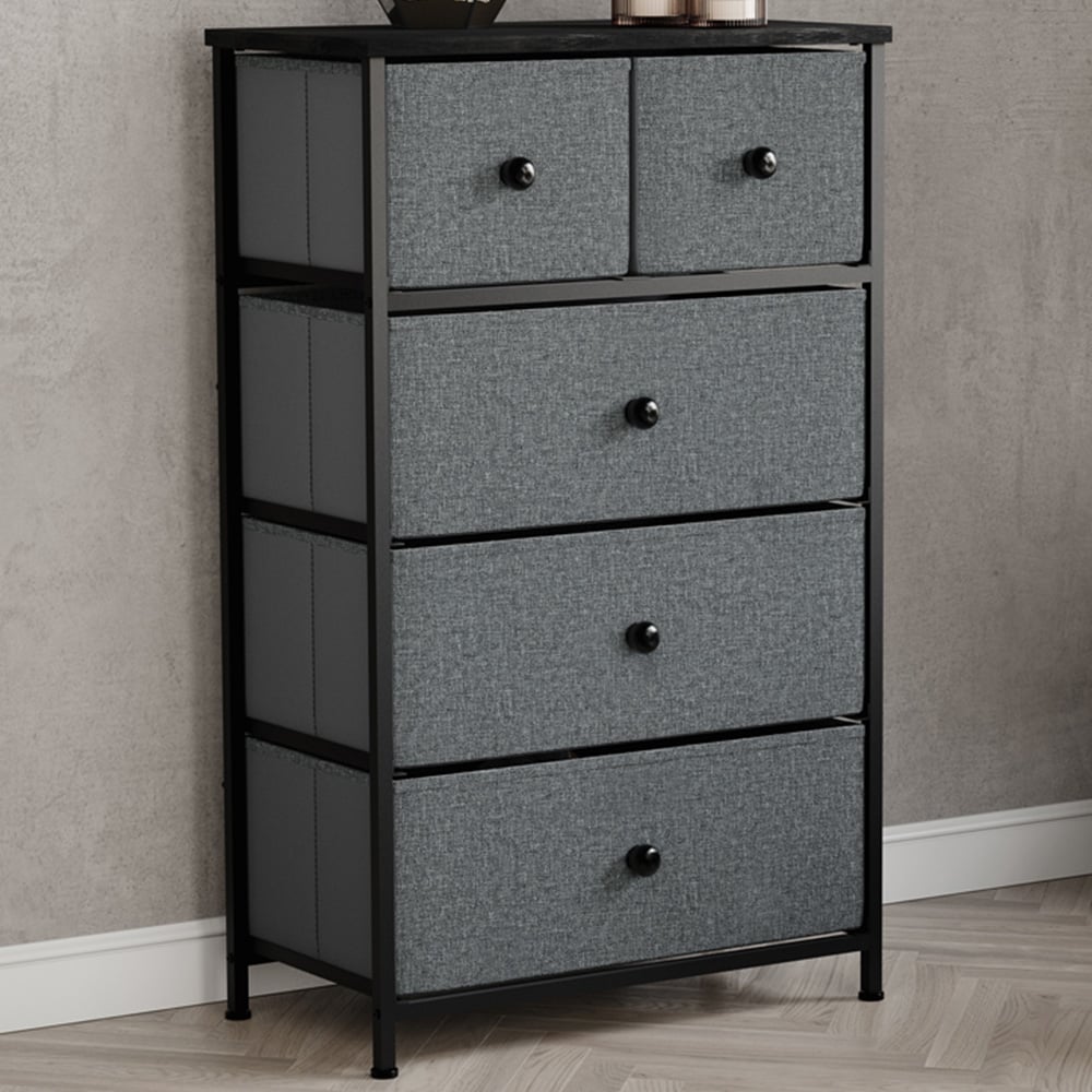 Vida Designs Chorley 5 Drawer Grey and Black Fabric Chest of Drawer Image 1