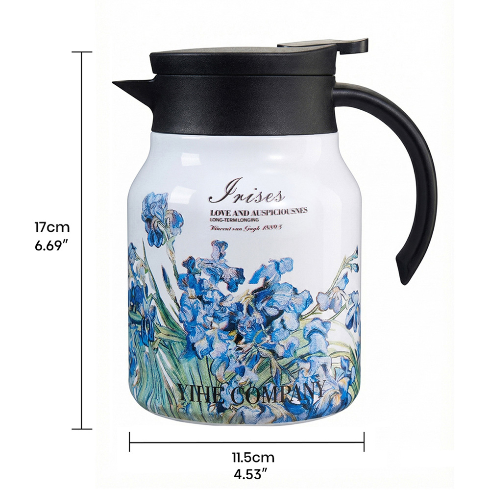 Living and Home Irises Vintage Floral Stainless Steel Thermal Teapot with Infuser 1L Image 8