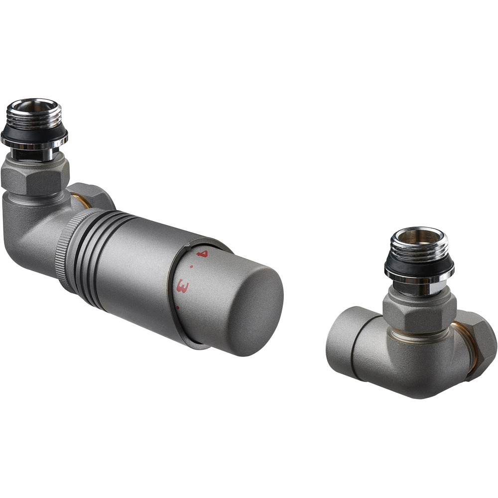 Terma Cylindrical Metallic Grey 3-Axis Thermostatic Radiator Valve and Lockshield Set Image 2