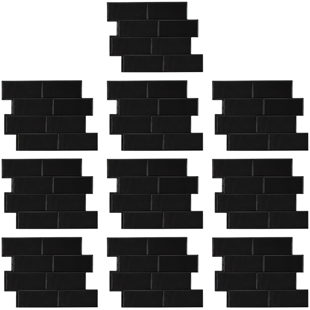 Living and Home Brick Effect Black Rectangle Self Adhesive Wall Sticker 10 Pack Image 2