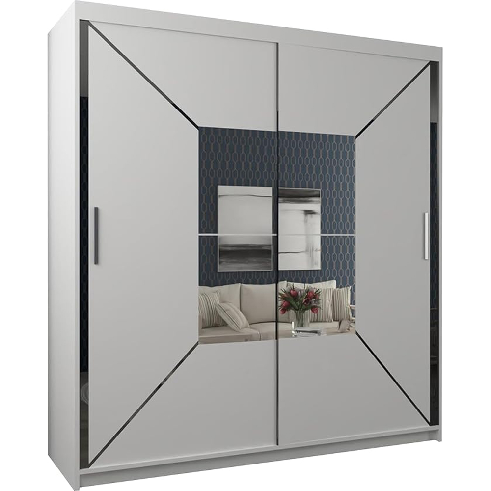 Sliding Wardrobes 4U Nicole 2 Door White Mirrored Wardrobe 180cm Image 2