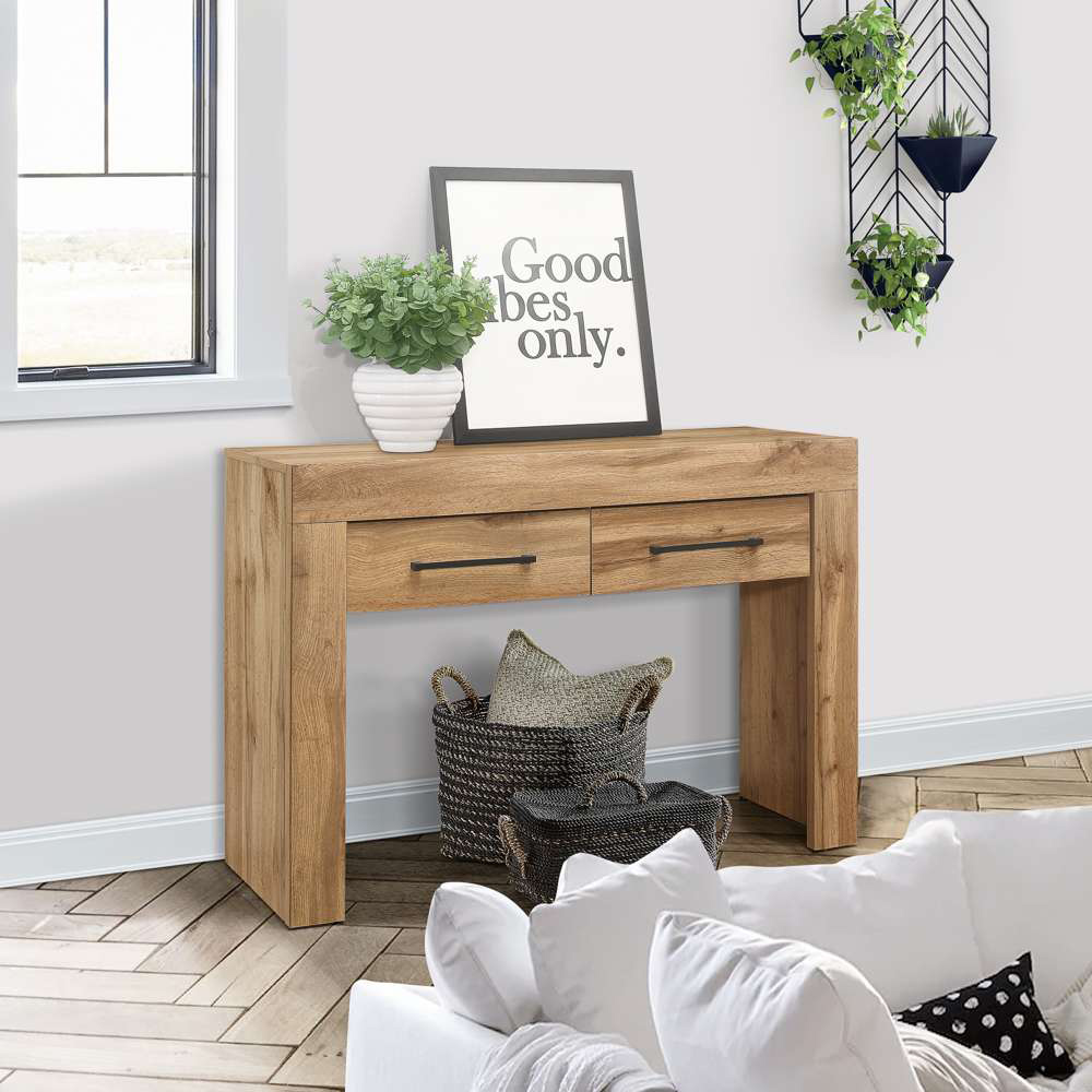 Compton 2 Drawer Oak Console Table Image 8