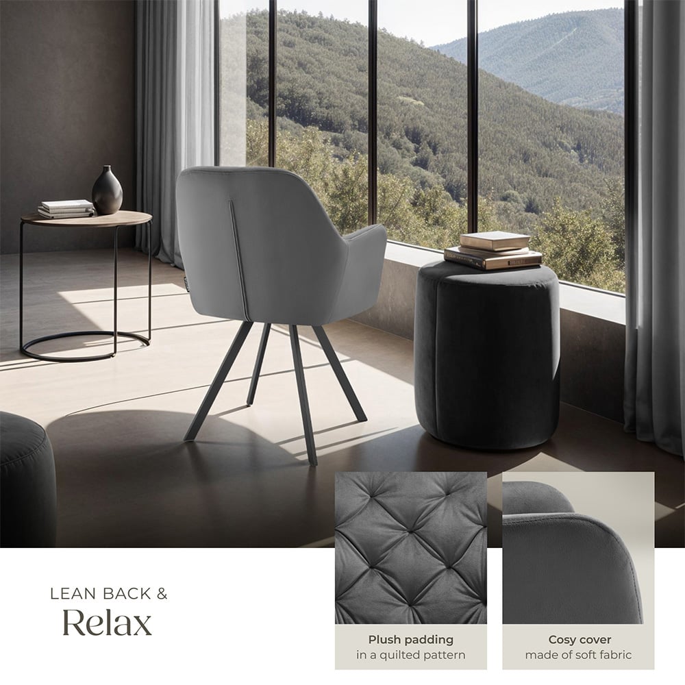 tectake Lucia Set of 6 Anthracite Quilted Pattern Velvet Swivel Armchair Image 8