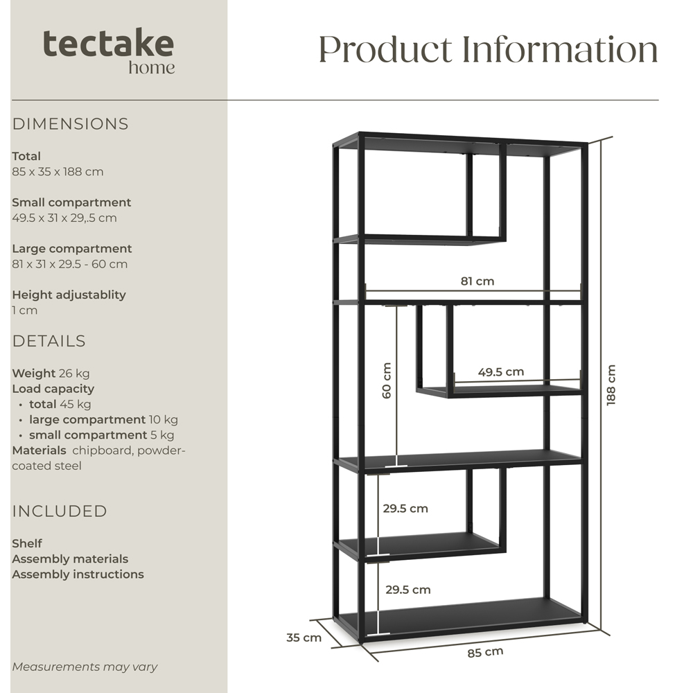Tectake Venda 6 Shelf Black Display Unit Image 8