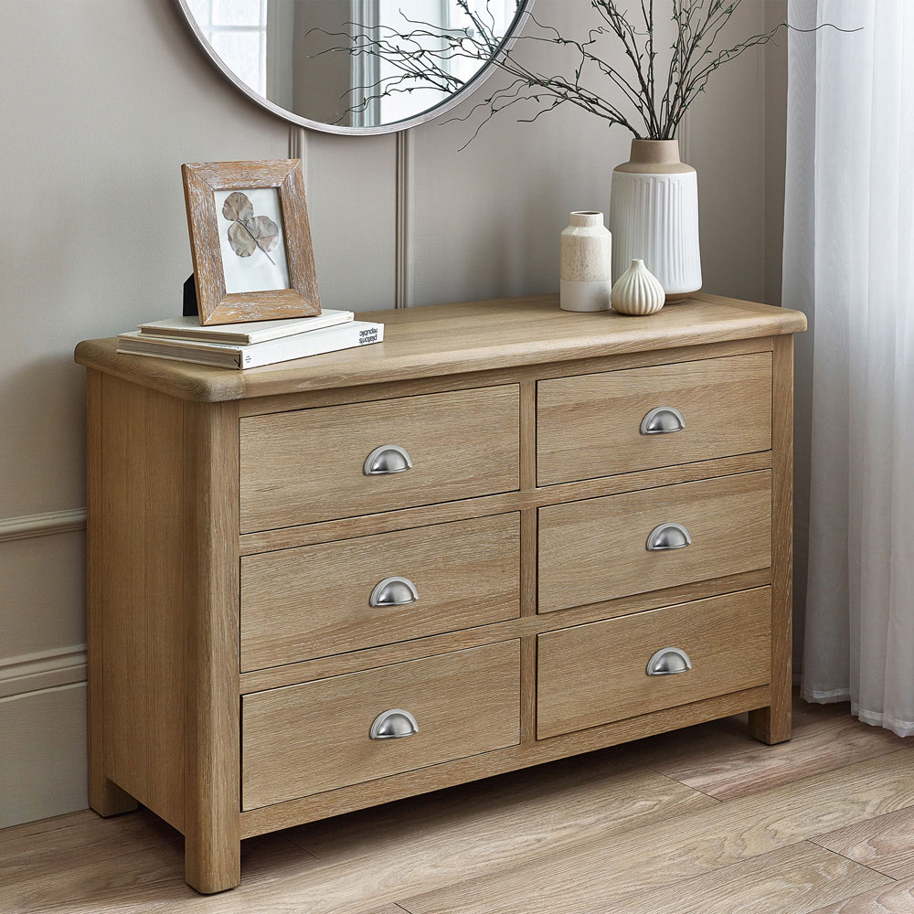 Julian Bowen Memphis 6 Drawer Limed Oak Wide Chest of Drawers Image 9