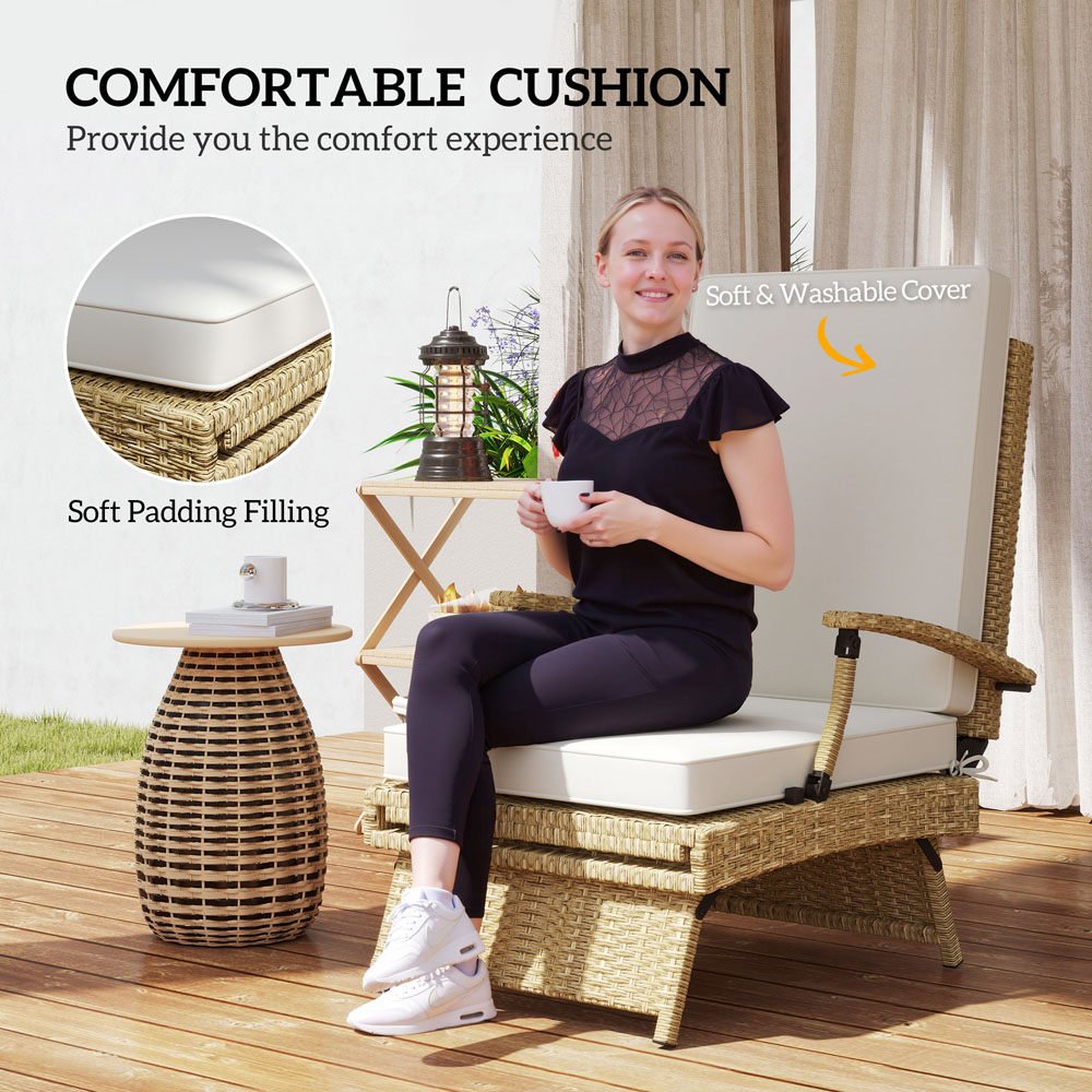 Outsunny Beige Foldable Rattan Recliner Chair with Footrest Image 8