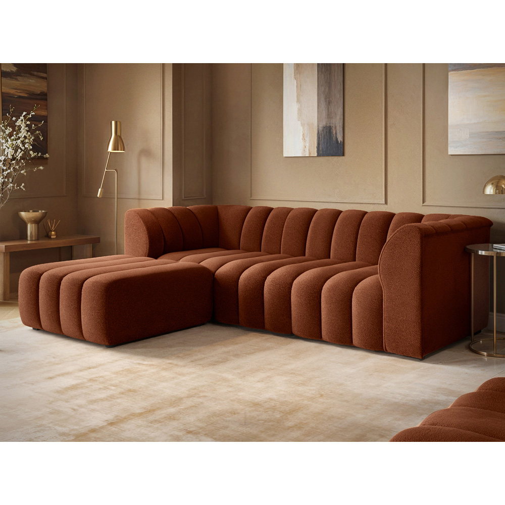Solace+Co Halle 3 Seater Burnt Orange Chenille Sofa with Footstool Image 4