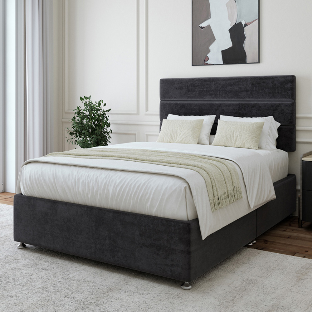 Bedmaster Single Black Naples Velvet Divan Base with Milan Headboard Image 1