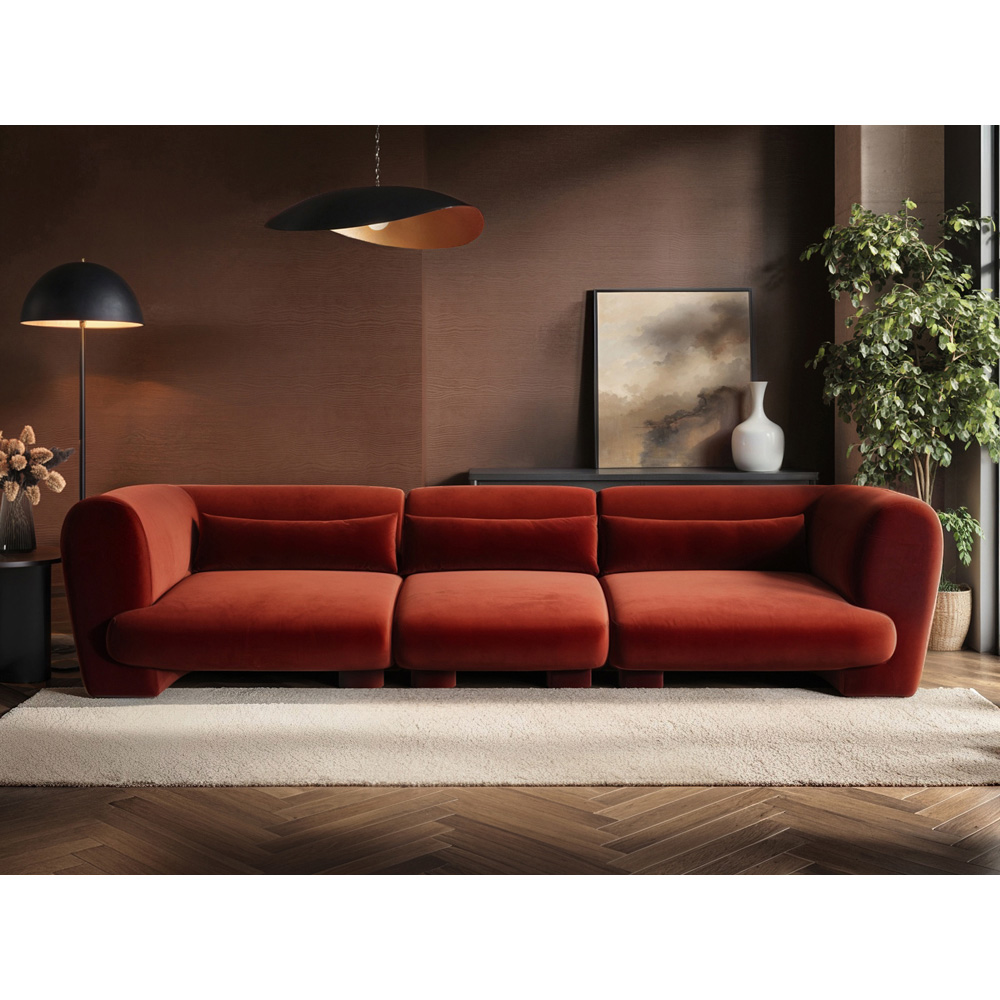 Solace+Co Maddox 4 Seater Orange Velvet Sofa Image 4