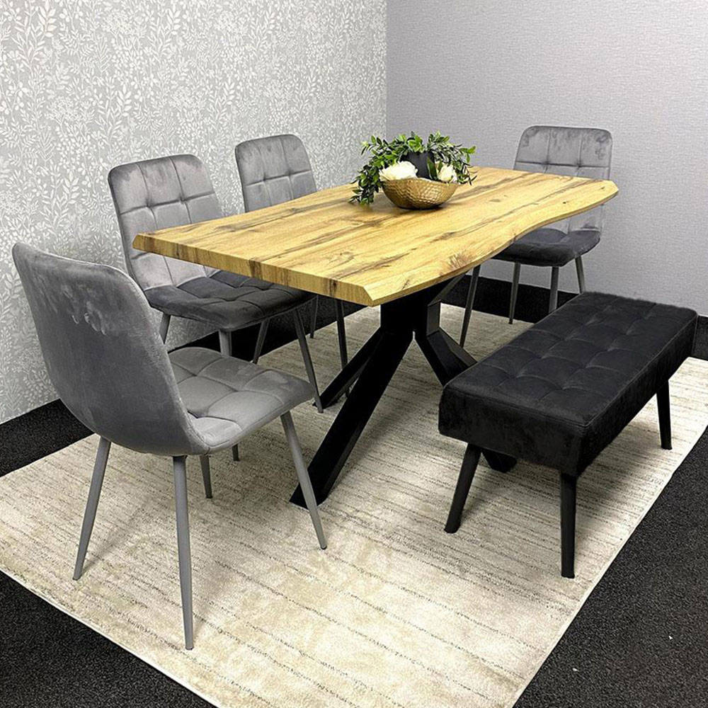 Portland 6 Seater Grey and Black MDF Dining Set with Velvet Chairs and Bench Image 1