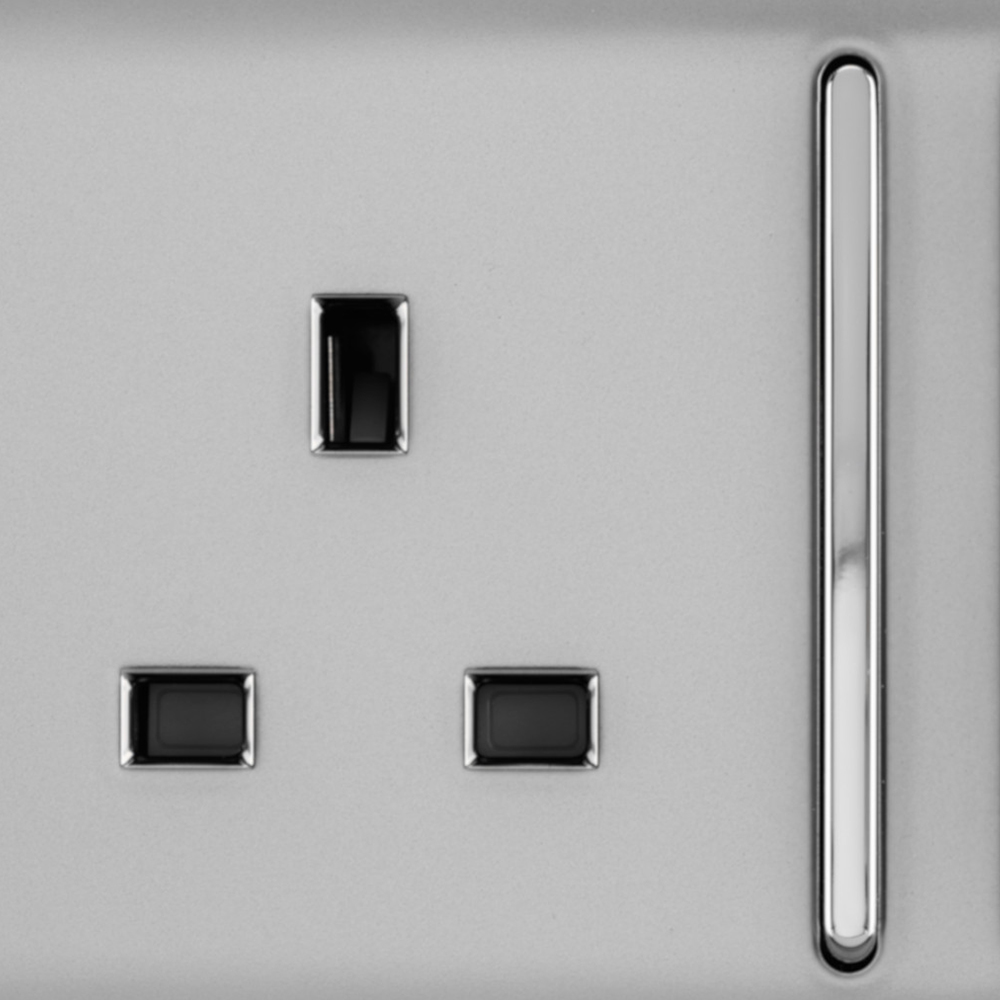 Trendi Switch 2 Gang 13amp Brushed Steel Long Switched Plug Socket Image 2