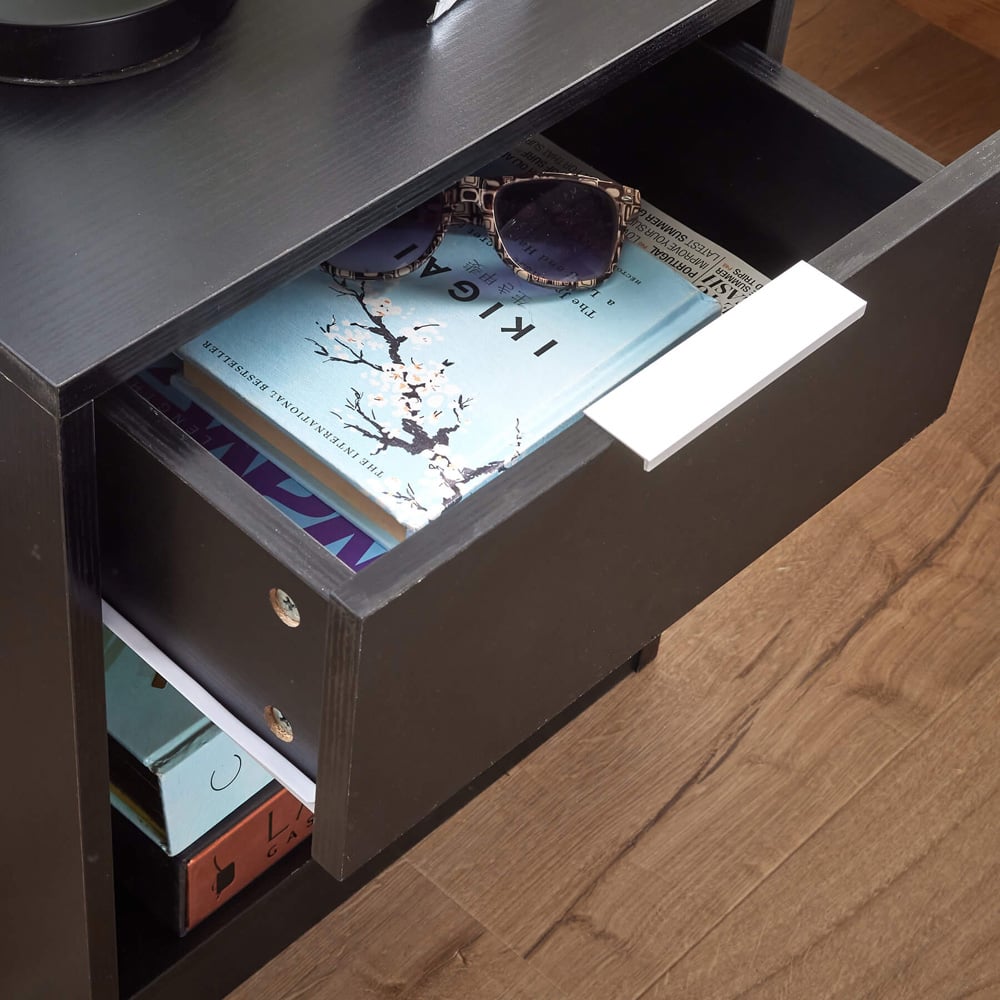 Home Source Phoenix Single Drawer Single Shelf Black Bedside Table Image 4