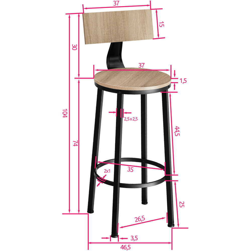 tectake Poole Light Wood Oak Sonoma Set of 2 Bar Stool Image 8
