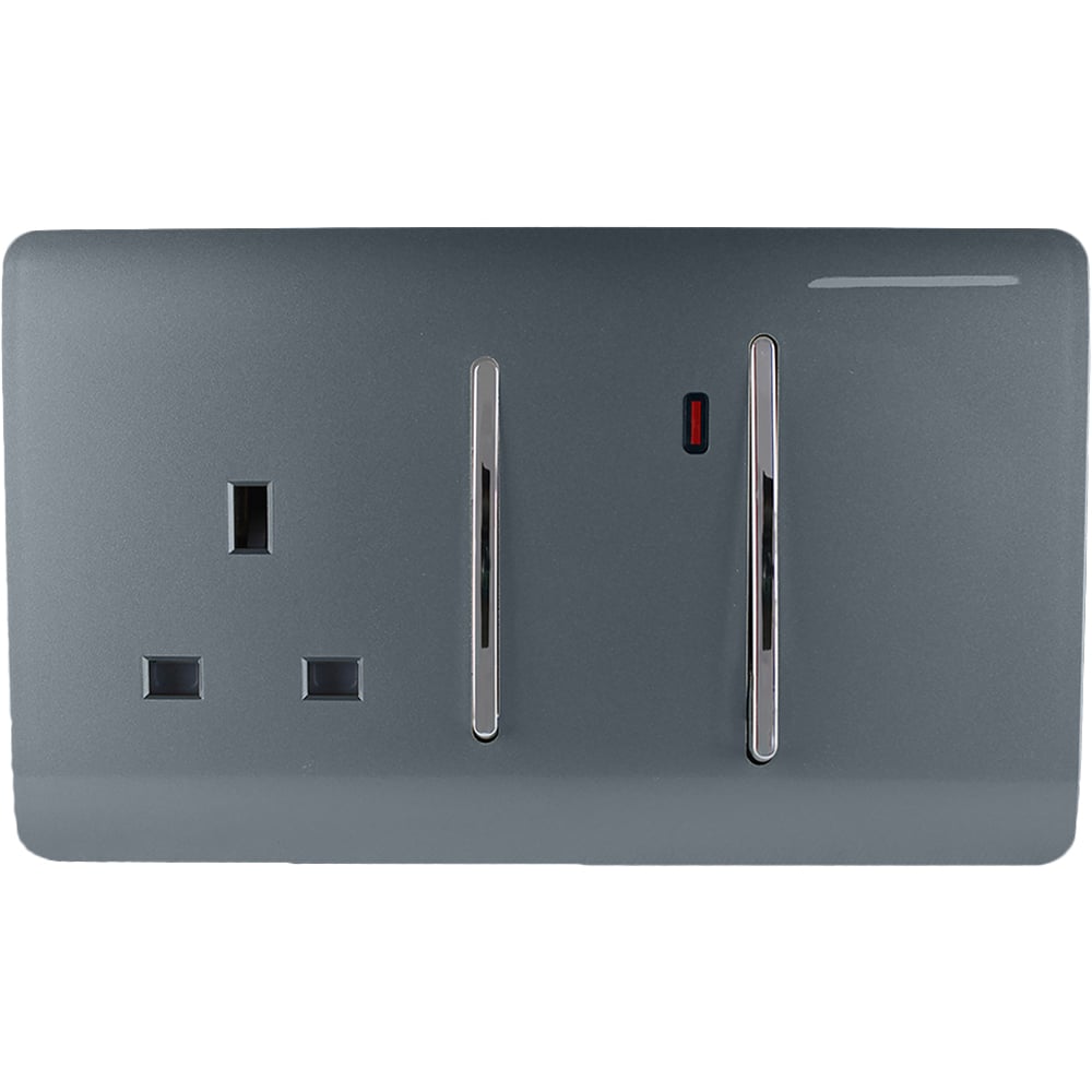 Trendi Switch 45amp and 13amp Warm Grey Cooker Switch and Plug Socket with Neon Image 1