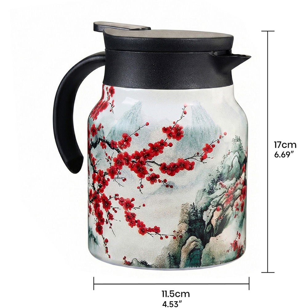 Living and Home Plum Blossom Vintage Floral Stainless Steel Thermal Teapot with Infuser 1L Image 8