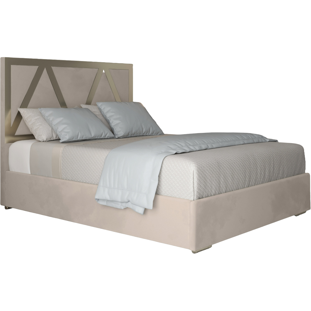 Alison Silver Single Velvet Upholstered Metal Bed Frame with Panelled Headboard Image 2