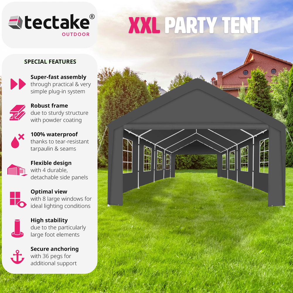 tectake Mammut 8 x 4m Grey Weather and UV Resistant Panel Gazebo Image 6