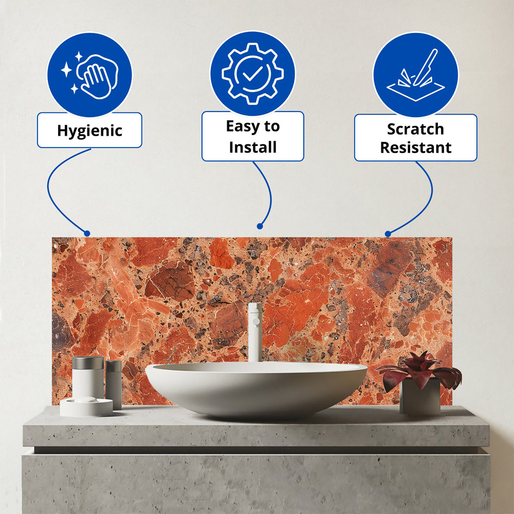 Warren Reed Designer Authentic Terracotta Quartz Effect Bathroom Splashback 25 x 60cm Image 3