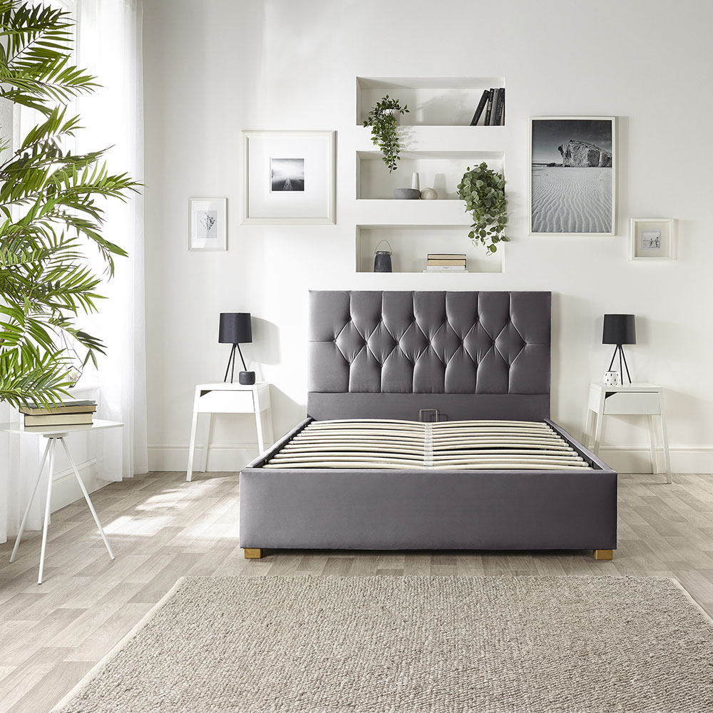 Catherine Lansfield Boutique Small Double Steel Velvet Ottoman Bed Image 6