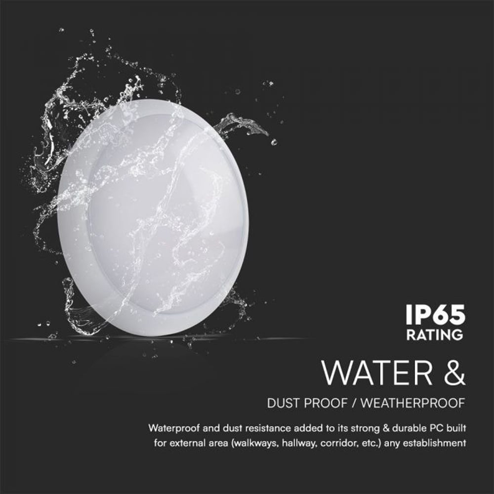 V-TAC All in One White Round CCT and Wattage Switchable Bulkhead Light with Sensor and Emergency Image 8