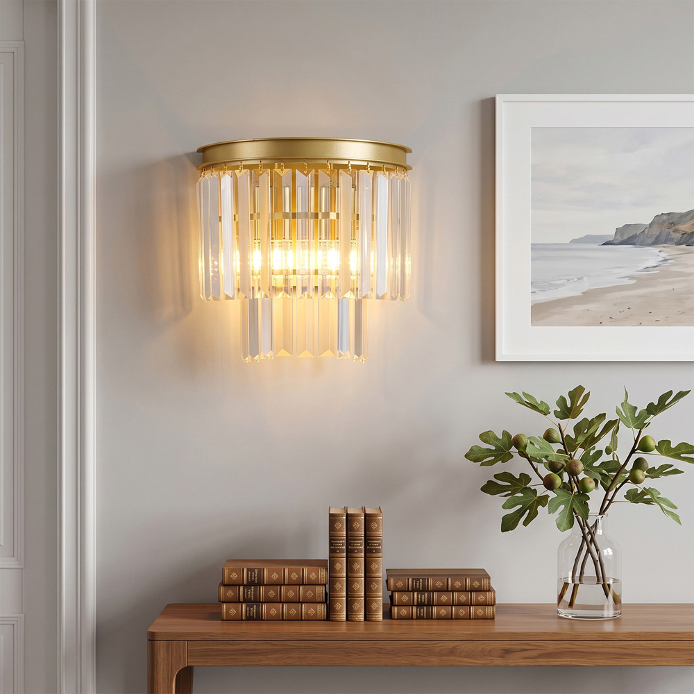Living and Home Gold Crystal Glass E14 Wall Light Image 7