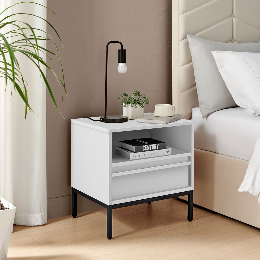 Furniturebox Sval Single Drawer Single Shelf Off White Bedside Table Image 7