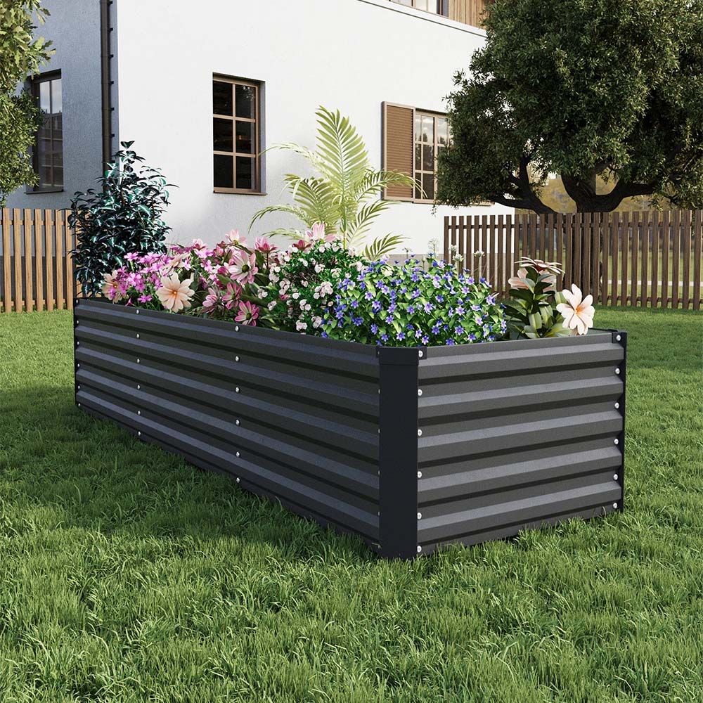 Living and Home Black Large Rectangular Galvanised Steel Raised Garden Bed 240 x 80cm Image 2