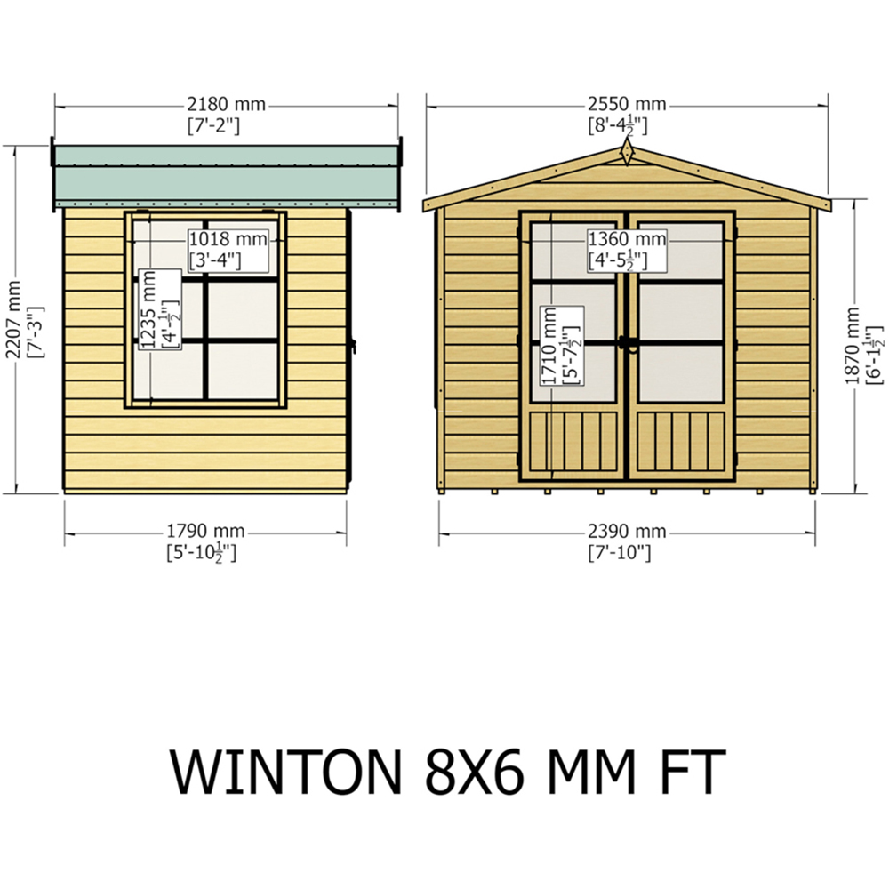 Shire Winton 8 x 6ft Double Door Shiplap Apex Summerhouse Image 6