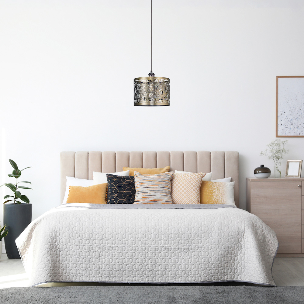 Happy Homewares Antique Brass Metal Pendant Shade with Fern Leaf Decoration Image 2