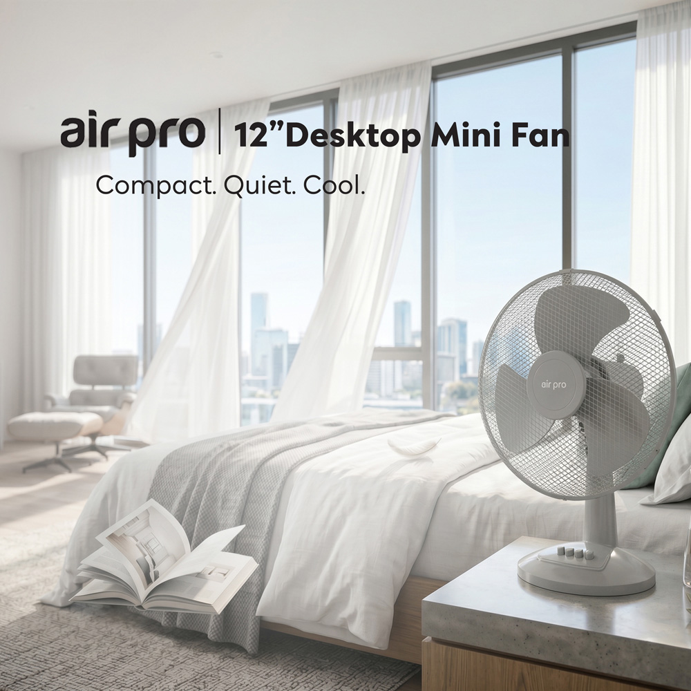 Air Pro Grey Oscillating Portable Quiet Desk Fan 12 inch Image 9