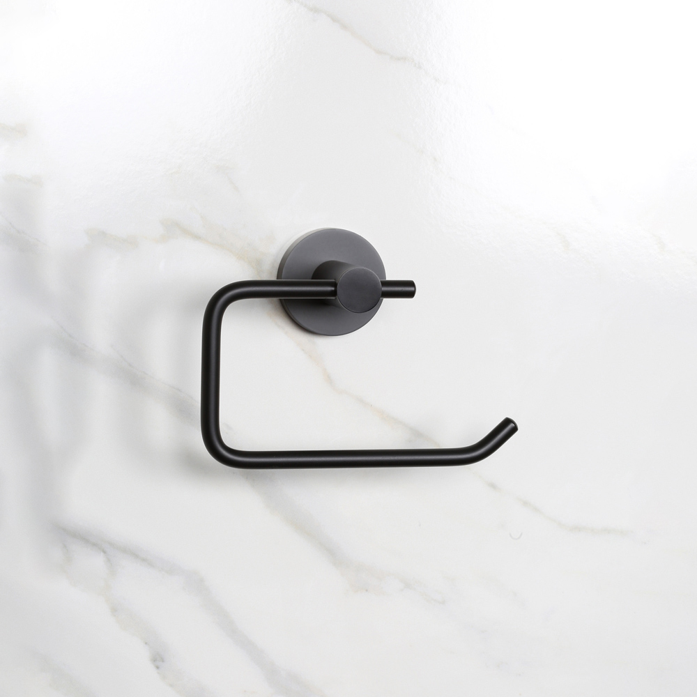 Bristan Solid Brass Matt Black Wall Mounted Round Toilet Roll Holder Image 2