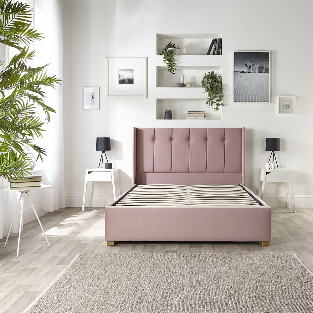 Catherine Lansfield Utopia Double Blush Velvet Ottoman Wing Bed Image 6