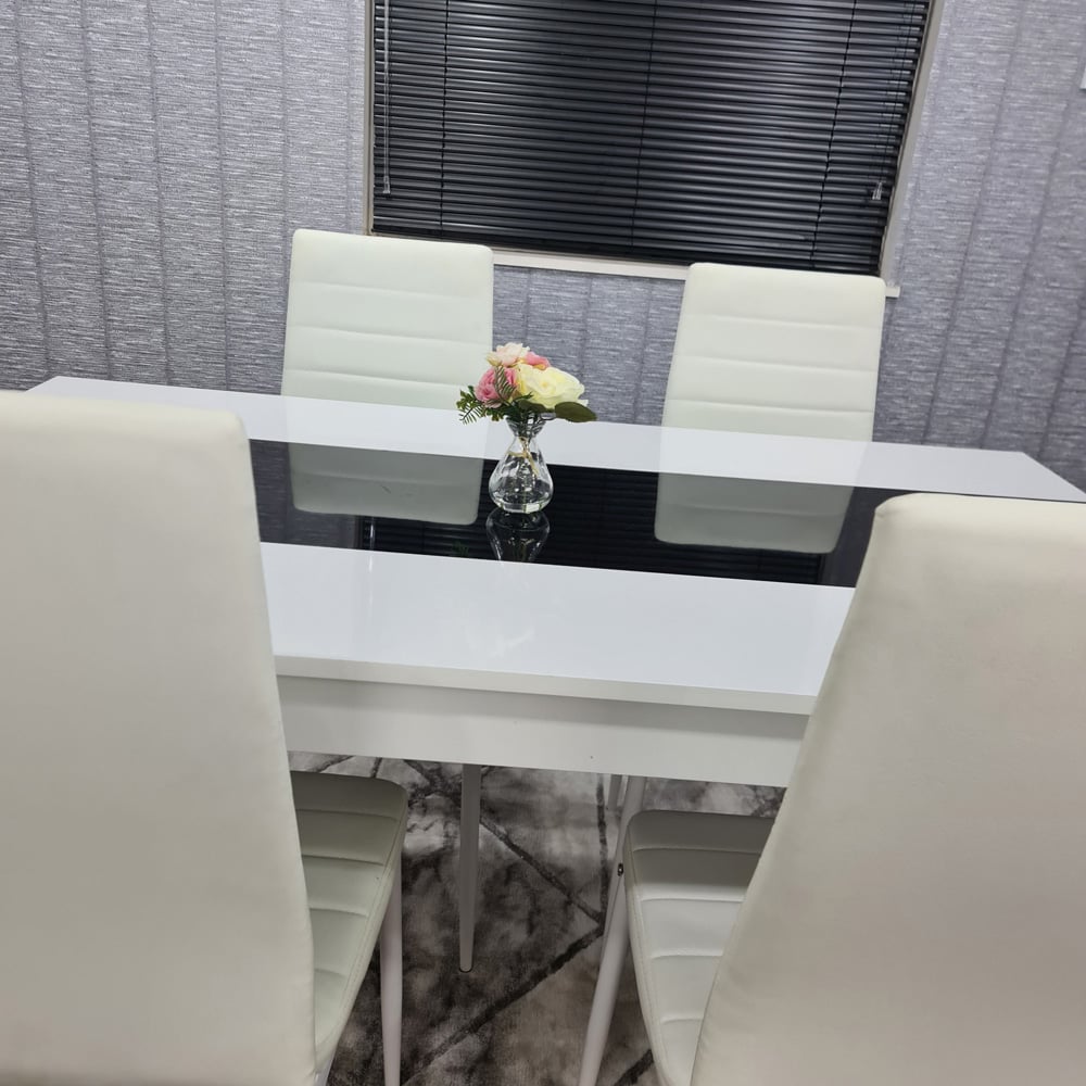 Portland Leather and Wood 4 Seater Dining Set White and Black Image 2