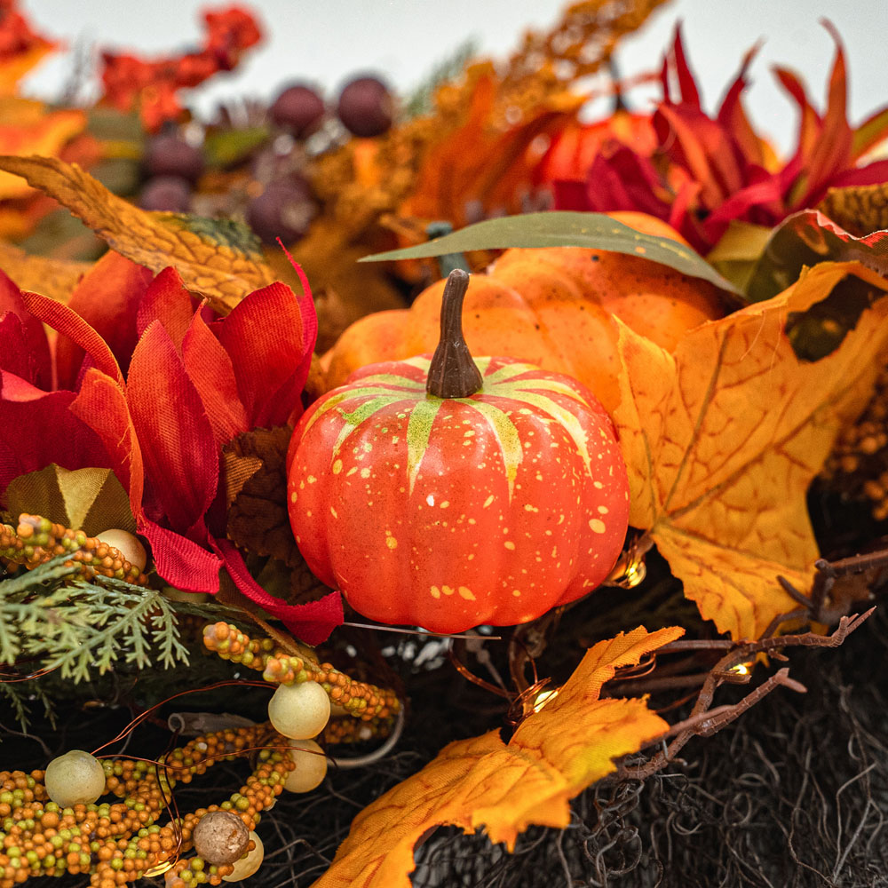 Norfolk Golden Harvest 150 Warm White LED Christmas Garland with Pumpkins Gourds and Pinecones 183cm Image 2