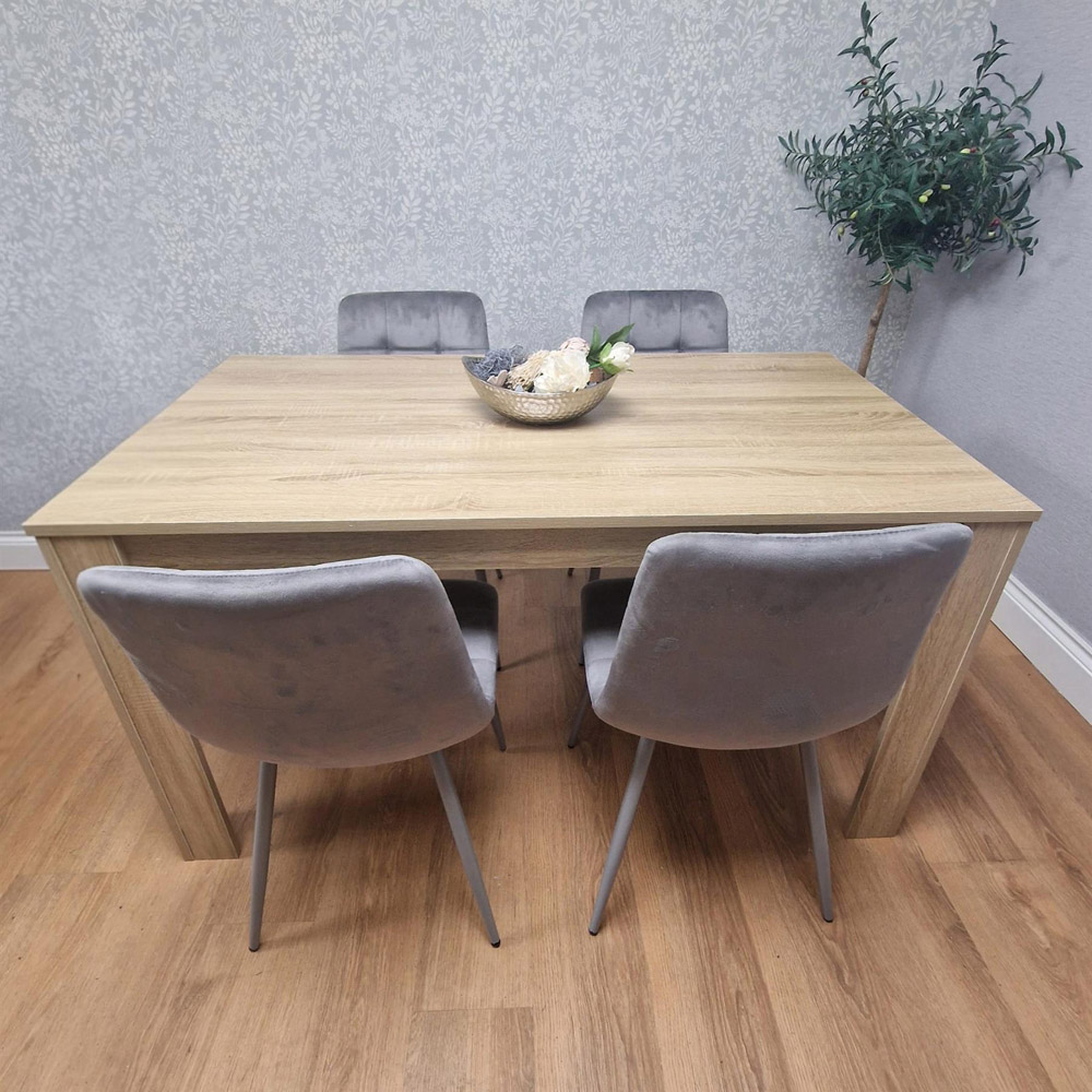 Portland 4 Seater Velvet Dining Set Oak Effect and Grey Image 4