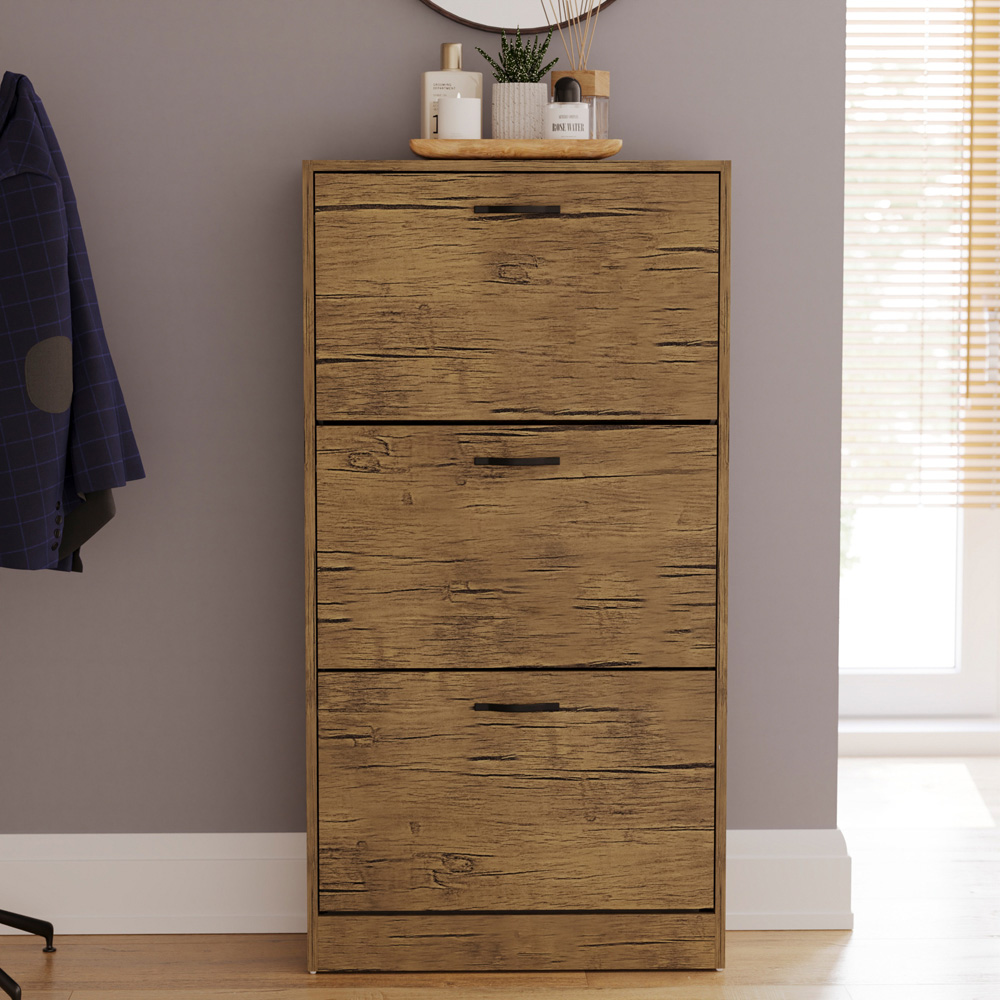 Vida Designs 3 Drawer Antique Brown Shoe Cabinet Image 3