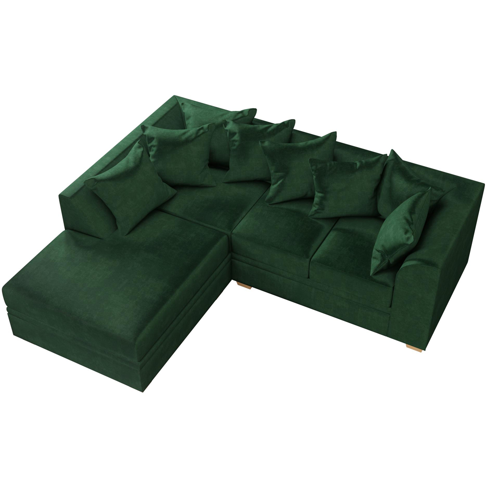 Modo 3 Seater Forest Green Plush Velvet Left Hand Scatter Back L-Shape Corner Sofa Image 4
