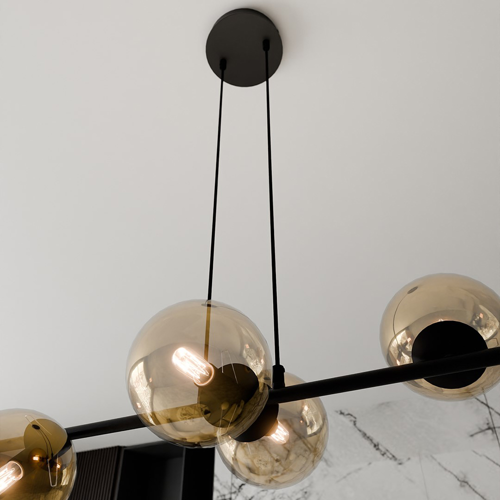 Emibig Rossi 6 Light Amber Shade Black E14 Ceiling Pendant Light Image 6