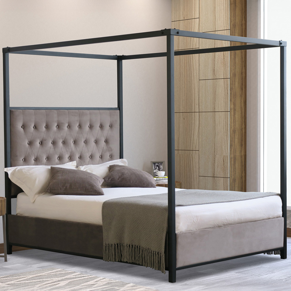 Brooklyn Double Grey Plush Velvet Metal Bed Frame Image 1