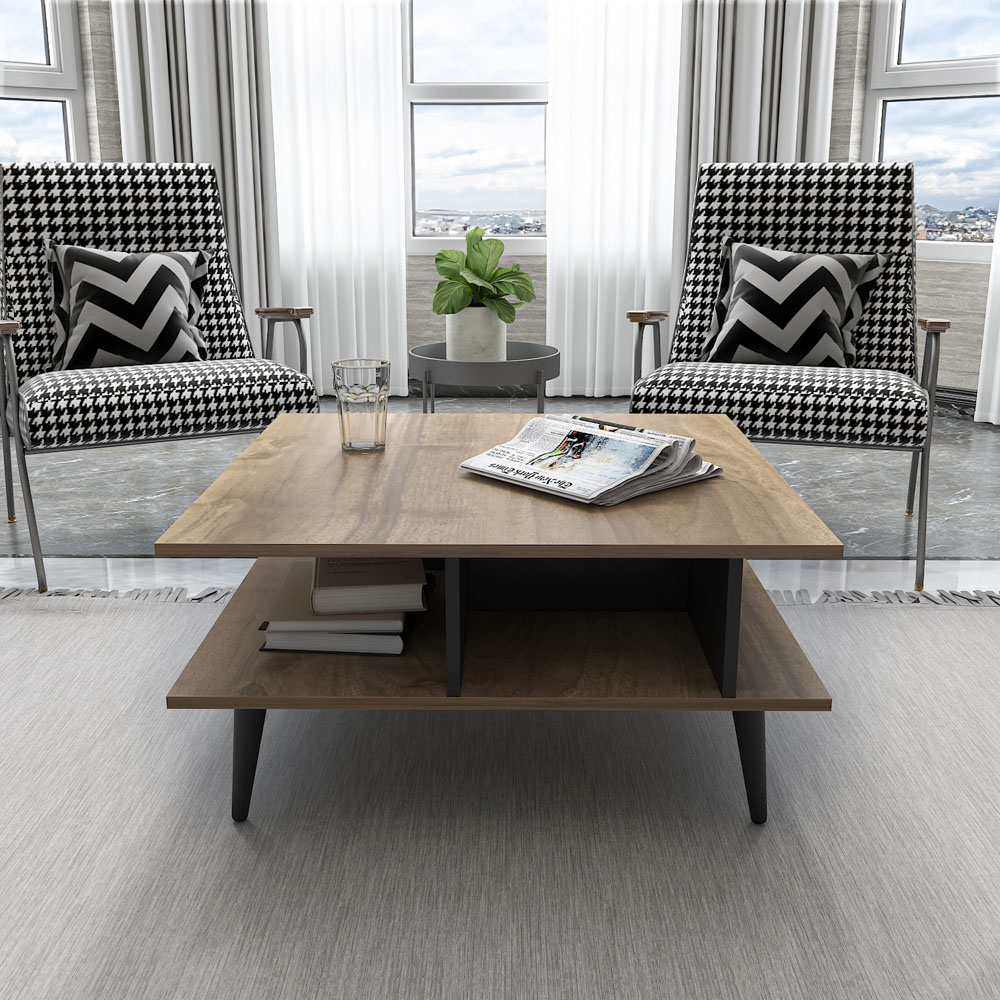 Decorotika Akya Walnut and Black Wide Coffee Table Image 4